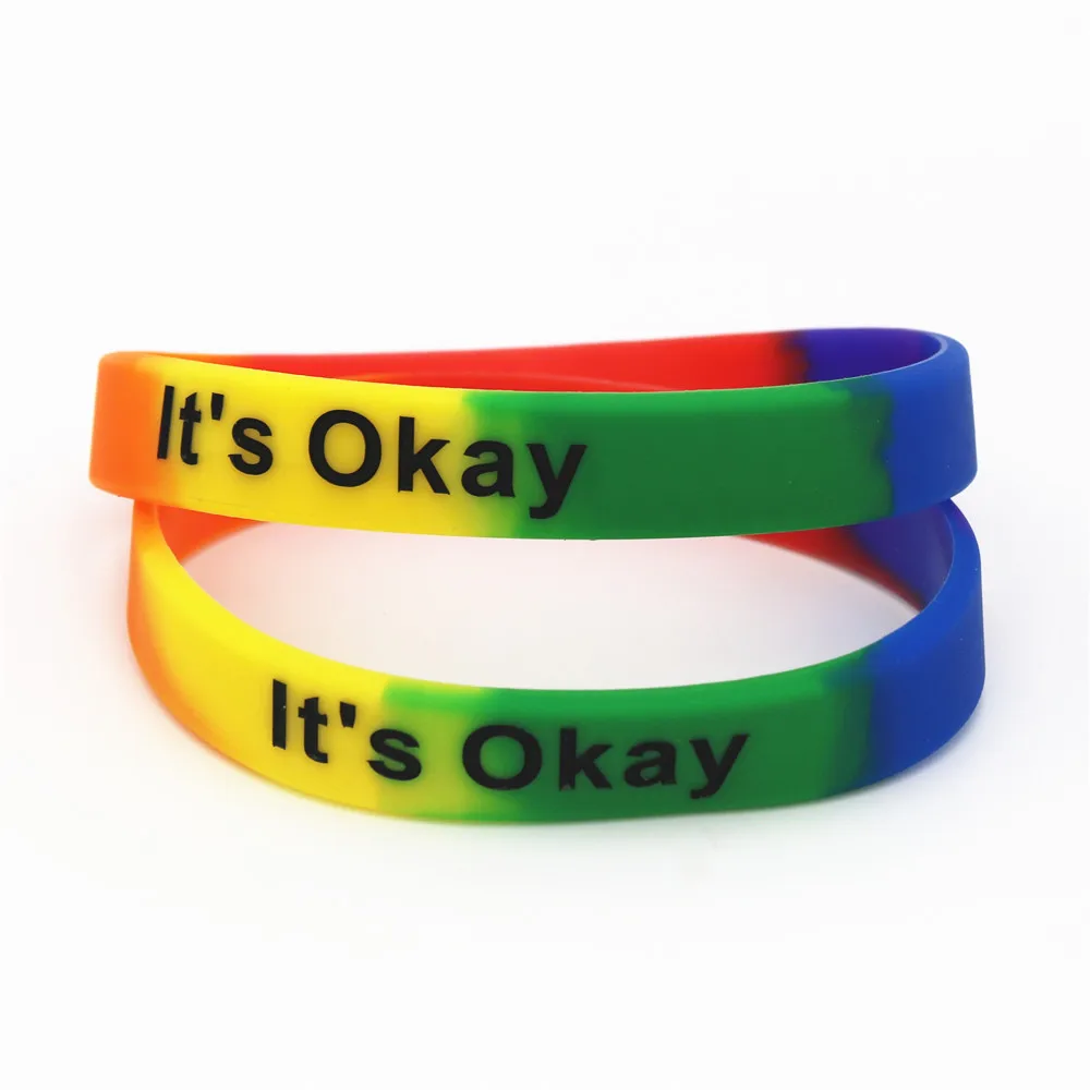 50PC Hot Sale Fashion Rainbow Colour Pride Silicone Wristband It's Okay Silicone Bracelet &Bangles Women Men Gift Jewelry SH172