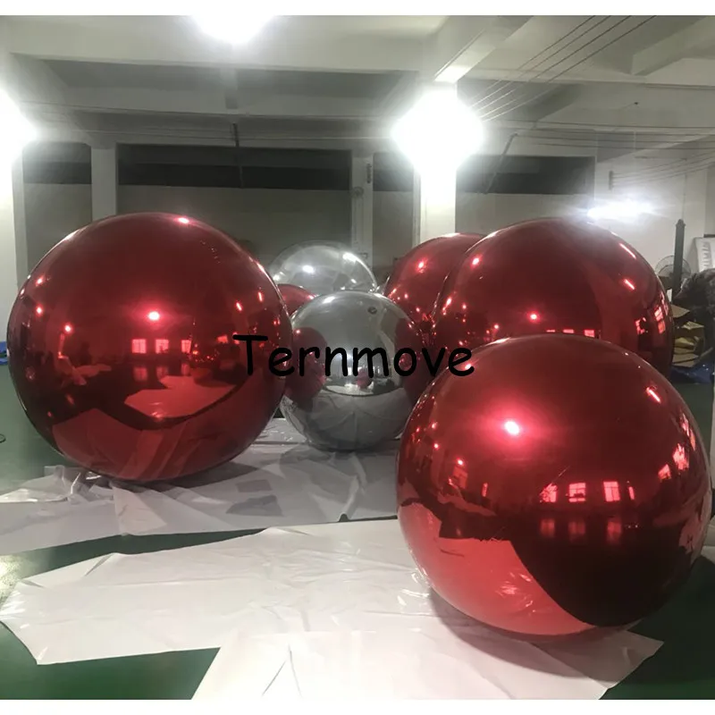 red Inflatable Mirror Ball For Stage Round Reflective Ball For Exhibition silver party shopping mall decorate Events Decoration