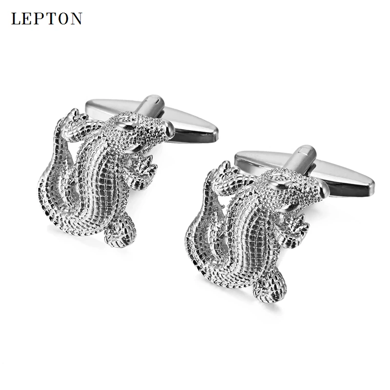 Lepton Crocodile Cufflinks for Mens Gold & Black & Silver  Color Fashion Novelty Animal Cufflinks 3D Copper Alligator Cuff links