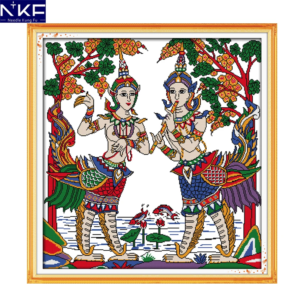 

NKF Thailand Dance Stamped Cross Stitch Sets Needlework DIY Kits Embroidery Chinese Cross Stitch Chart Pattern for Home Decor