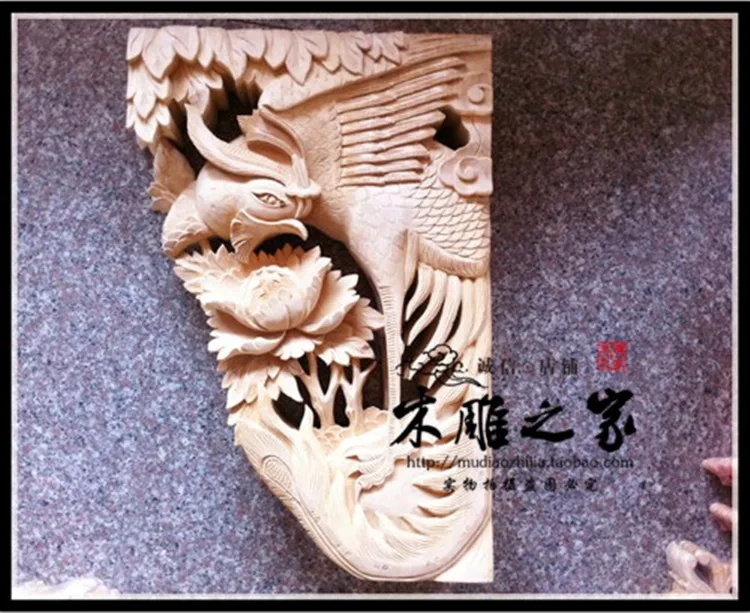 Dongyang wood carving handicraft Phoenix wear peony ancient architecture component bracket corbel beam pad home entrance wood tr