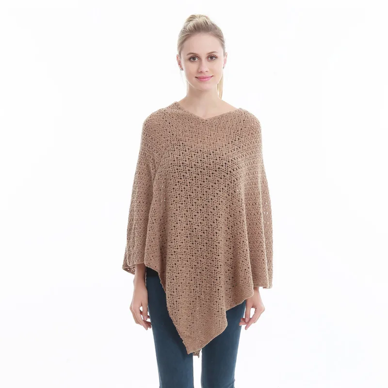 Casual Woman Poncho Solid Cardigan Women Knitted Scarf Ladies Batwing Hollow Pullover Sleeve Sweaters Long Poncho And Capes