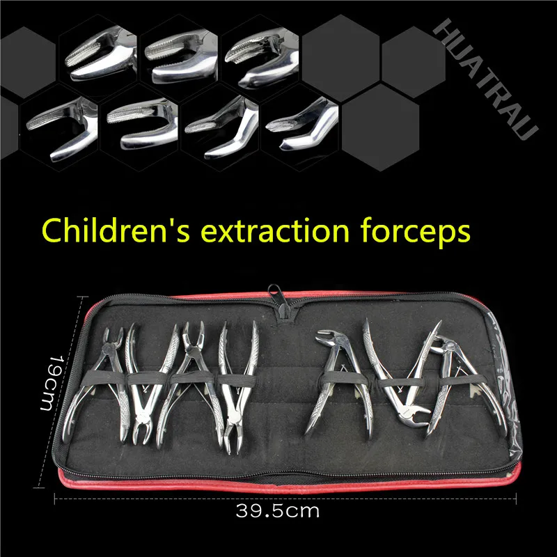 7pcs Dental Children Tooth Forceps Stainless Steel Extracting Pliers Set Dentist Surgical Clinic Tools With Kit Oral Teeth Care