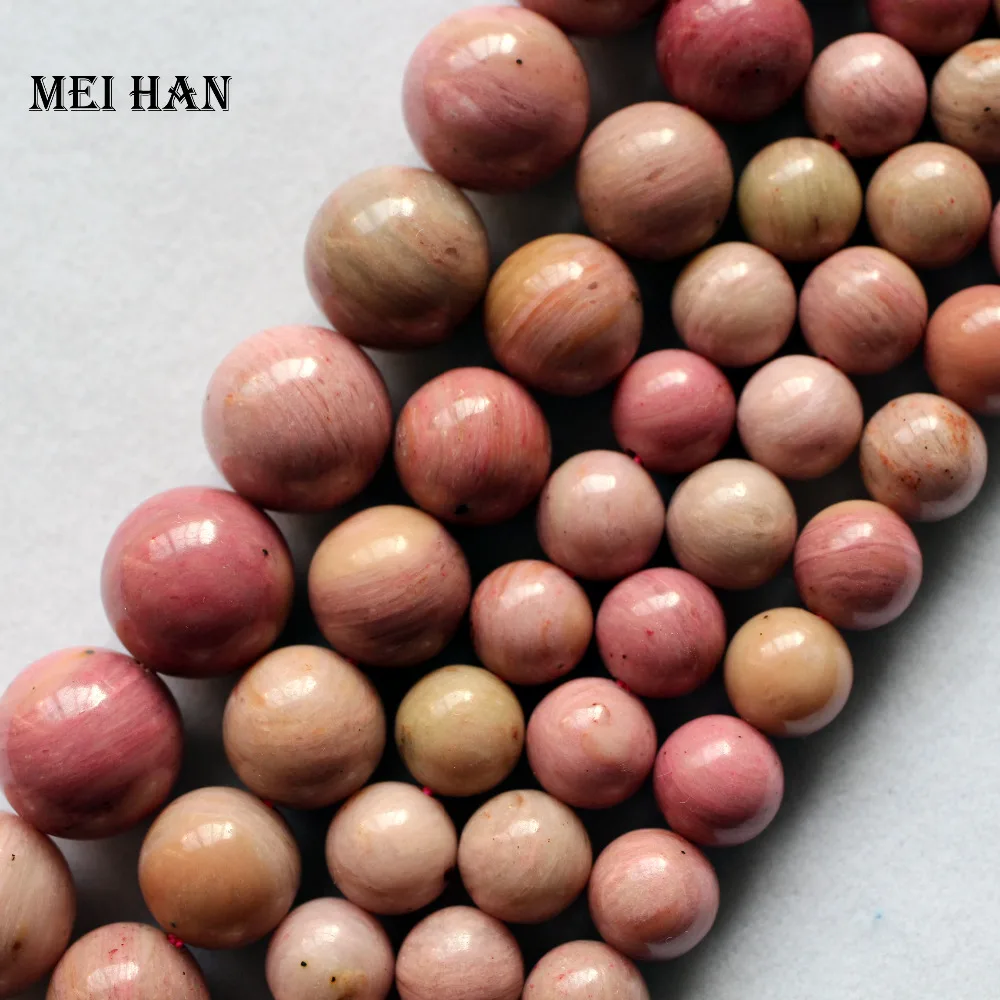 Meihan charms natural Chinese rhodonite 8mm 10mm 12mm  round loose beads for jewelry making design or gift