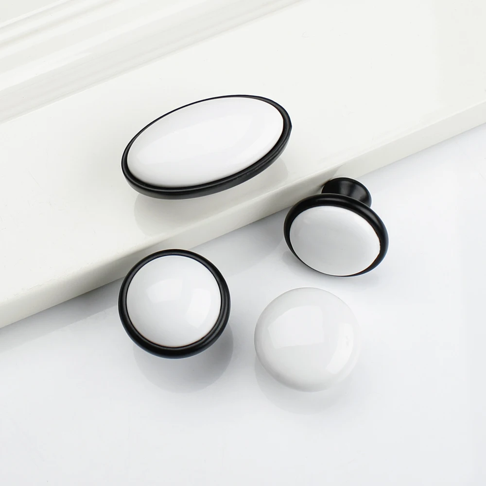 Black/White Door Handles Country Style Ceramic Drawer Pulls Knob Kitchen Cabinet Handles and Knobs Furniture Handles