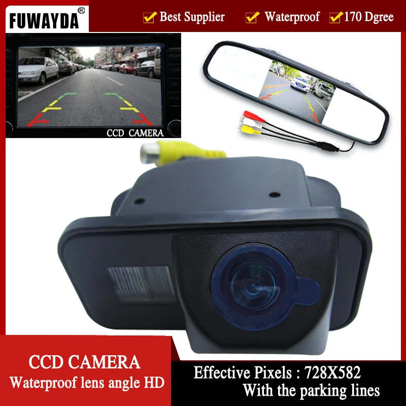 FUWAYDA 4.3 Inch LED Long Mirror Monitor With Car Rear View CCD Camera For TOYOTA Corolla Tarago Previa Wish Alphard HD