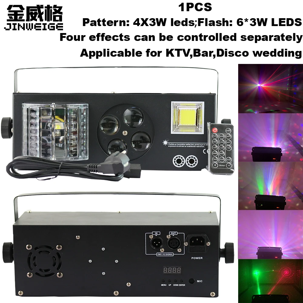 

Free Shipping High Brightness Laser Projector 4X3W 4IN1 Led Spot Light With 9 DMX512 Channel Pro Led Stage Lights Dj Disco