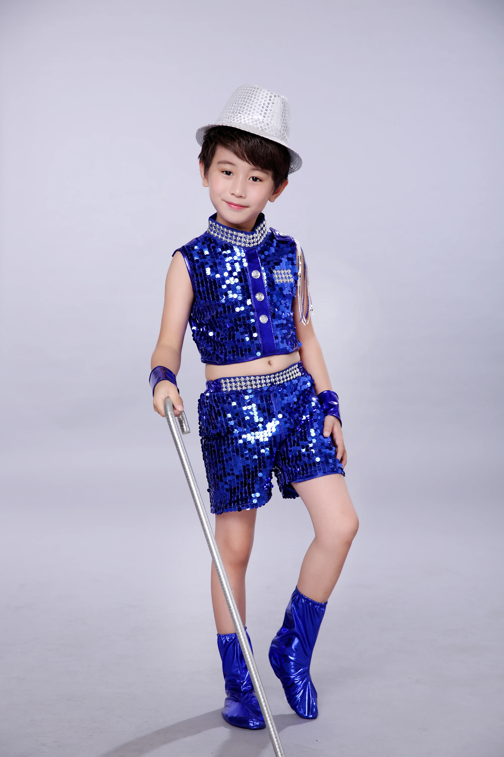 Trajes modernos de baile de Jazz para niños y niñas, conjunto de Top corto y pantalones de lentejuelas de baile de Jazz, Hip Hop, novedad