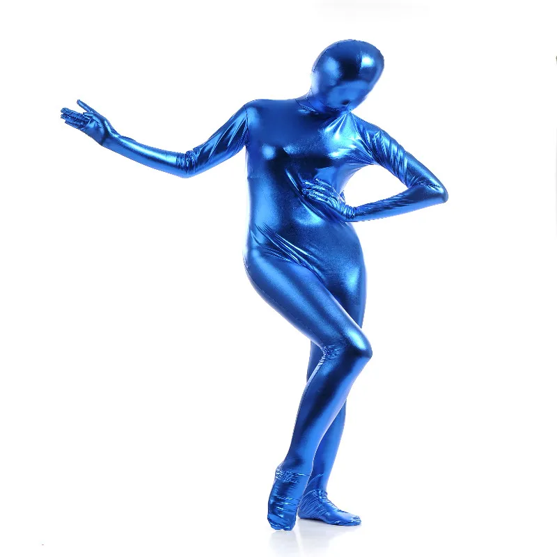 Gesikai Unisex Shiny Metallic Zentai Suits Lady Adult Shiny Full body Shiny zentai body costumi di Halloween