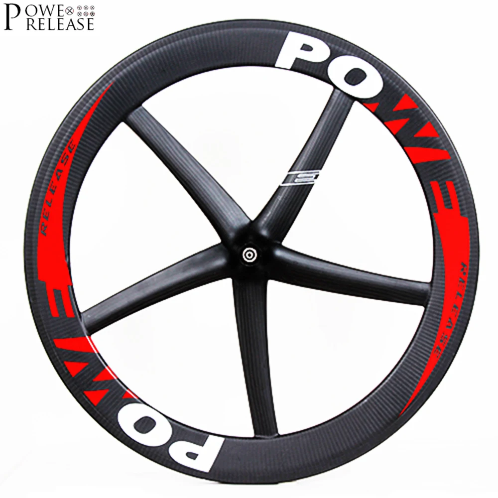 

Powerelease 700C 5 spoke carbon wheel road tubular clincher wheels bicycle 5-spork rims track fixed gear wheelset TT bike