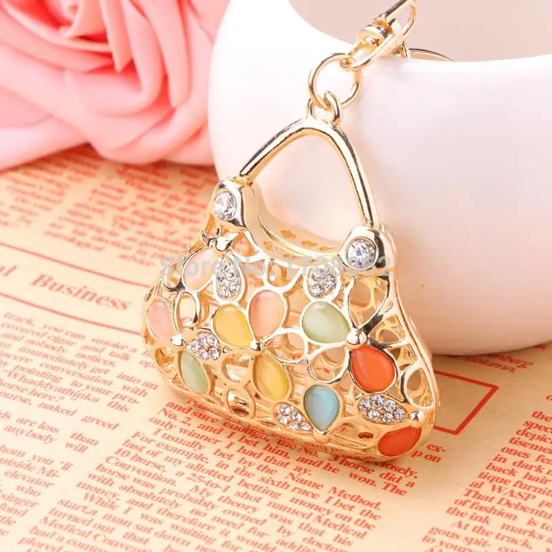 New Arrival Fashion alloy rhinestone color lovely lady bags keychain charm handbag key chains ring holder for women Jewelry gift