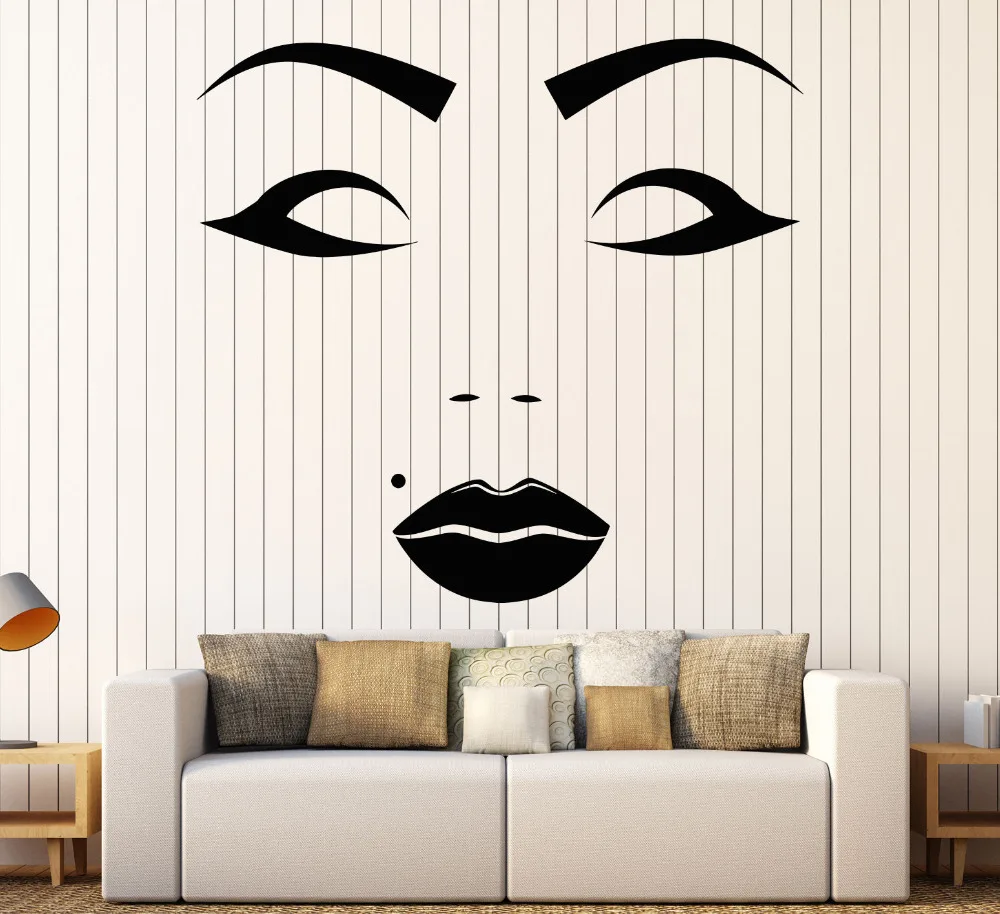 Beautiful Female Face Vinyl Wall Stickers Beauty Spot Salon Makeup Sticker Artistic Design Wallpaper Hot Sale Mural SA478