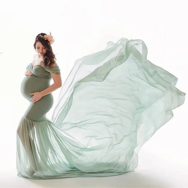 Maternity photography props Pregnancy Cloth Cotton+Chiffon Maternity Off Shoulder Half Circle Gown shooting photo pregnant dress