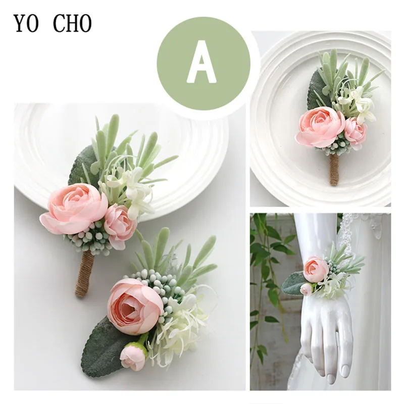 Yo cho Wedding Planner Boutonniere biały nadgarstek stanik bransoletka kwiat ślubny Boutonniere dla gości Mariage akcesoria