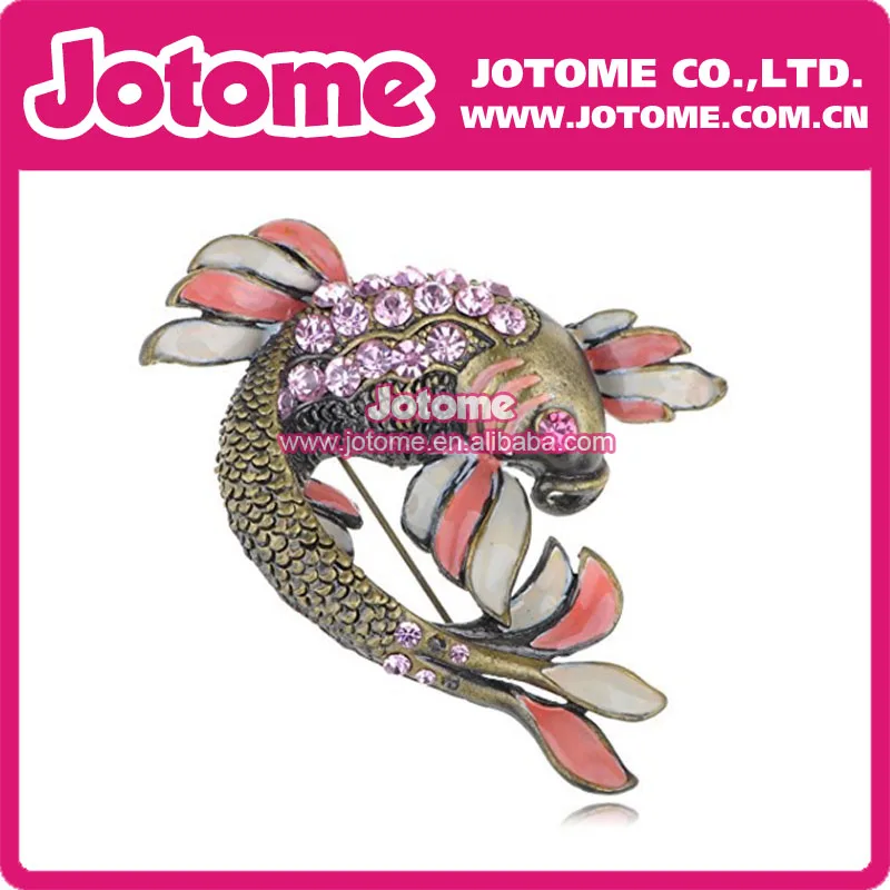 Colorful  Crystal Rhinestone Enamel Painted Fish Fashion Brooch Pin