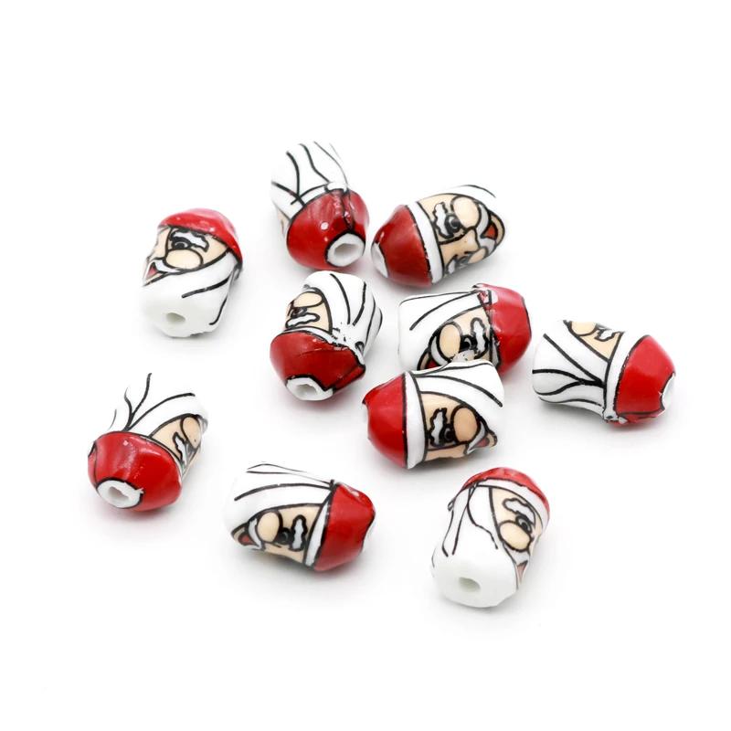 100pcs/lot Fashion Jewelry Mini Ceramic Beads 17x11mm Printed Santa Claus Shape Pendants Favor Happiness Festival Gifts Beads