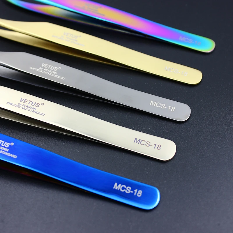 NEW 100% VETUS MCS18 /19  Rainbow Tweezers False Eyelash Extension Tweezer Stainless Steel Dolphin tweezers 5 color choose