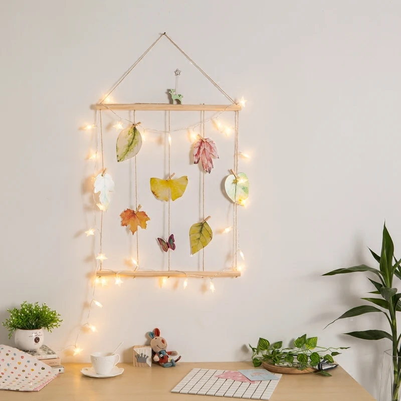 Large 50cm Wooden Stick Hanging Photo Display Macrame Wall Hanging Pictures Organizer Home Decor with Wood Clips and Post Cards image 2