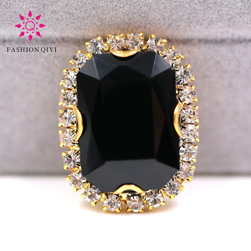 

New arrival Gold base Rectangular octagonal shape Black sew on rhinestones glass Crystal button DIY clothing accessories