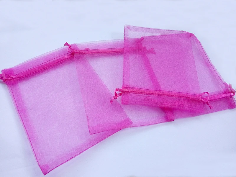 100pcs 11*16 Rose Red gift bags for jewelry/wedding/christmas/birthday Organza Bags with handles Packaging Yarn bag