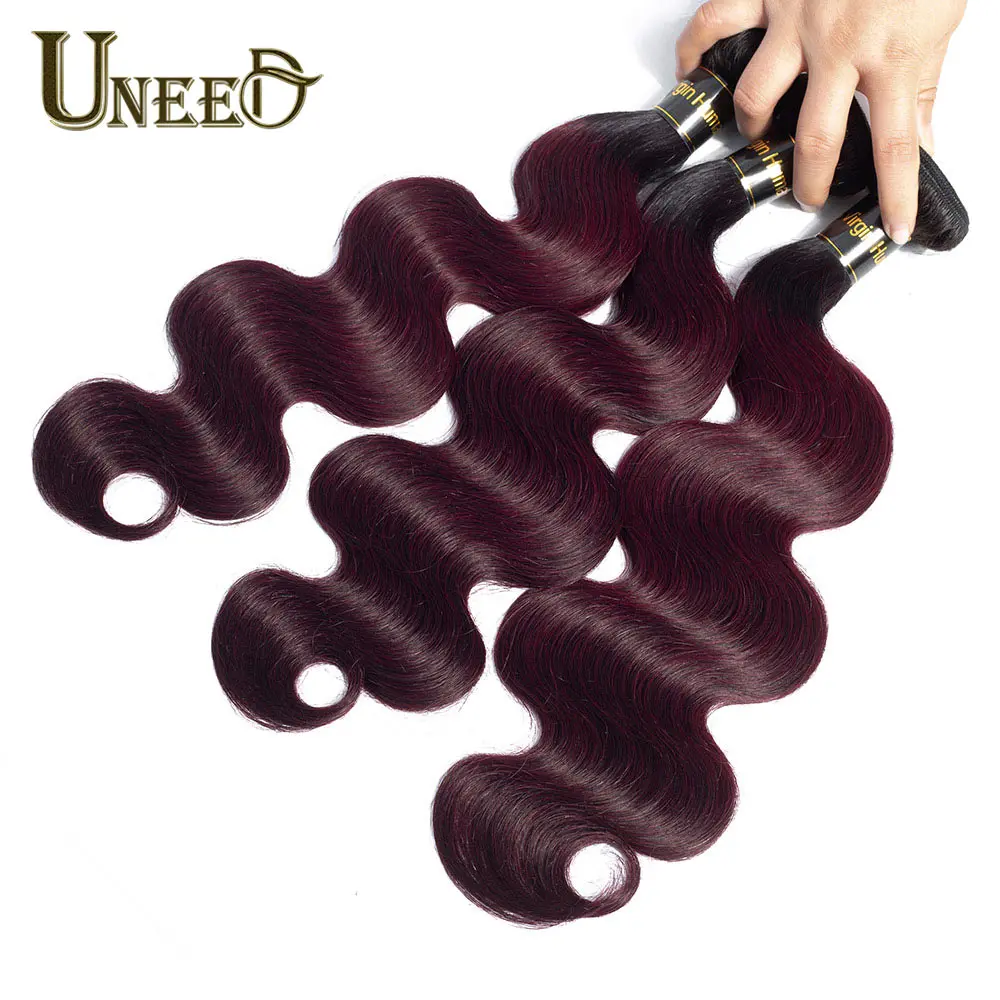 Ombre Brazilian Human Hair Weave Bundles 1/3/4 Pcs Remy Brazilian Body Wave Bundles 1B/99J Burgundy Dark Wine Red Two Tone