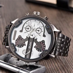 Oulm Enorme Twee Tijdzone heren Horloges Top Luxe Merk Mannelijke Quartz Grote Maat Horloge Individualiteit Grote Mannen Militaire horloge