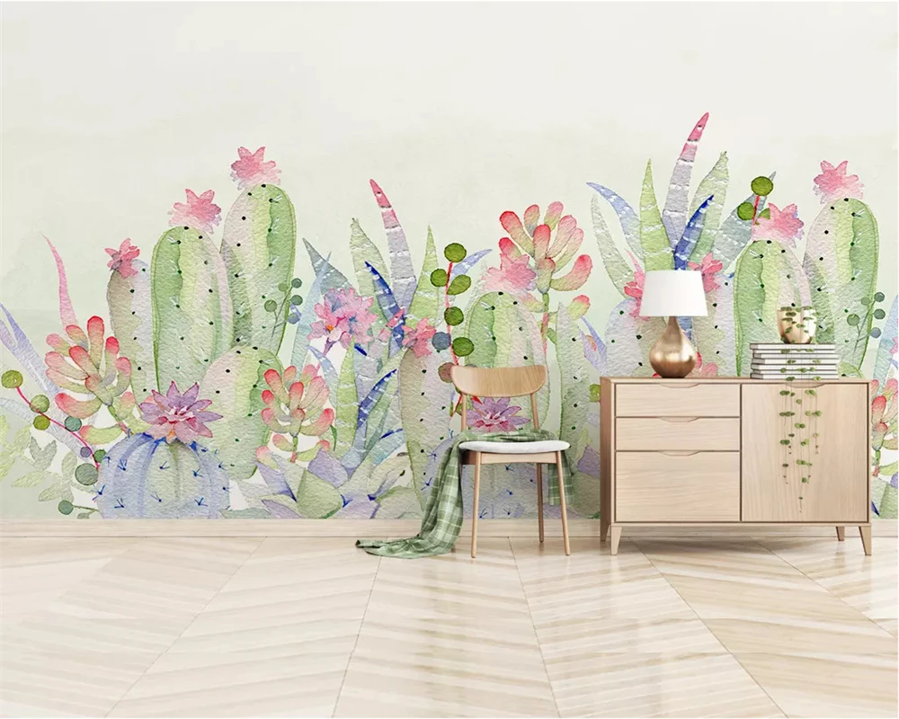 

beibehang Custom 3D Mural Wallpaper Hand Painted cactus plant watercolor wallpaper for living room papel de parede 3d wallpaper