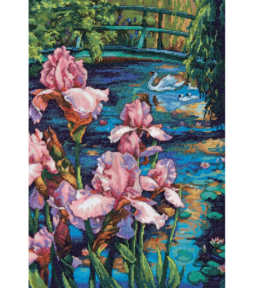 Amishop Gold Collection Counted Cross Stitch Kit, Iris and Swan in the Lake Pond, Flower Dim 70-35264, 35264