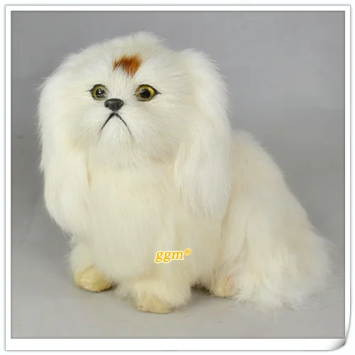 simulation dog model about 17x15cm white pekingese dog model plastic & furs toy , handicraft,home decoration Xmas gift w5705