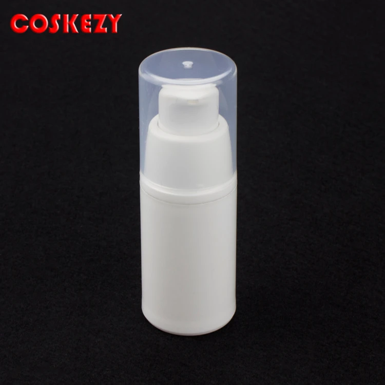 

Wholesale 0.5oz white PP airless serum bottle with clear lids, 15ml airless pump bottle for lotion in stock