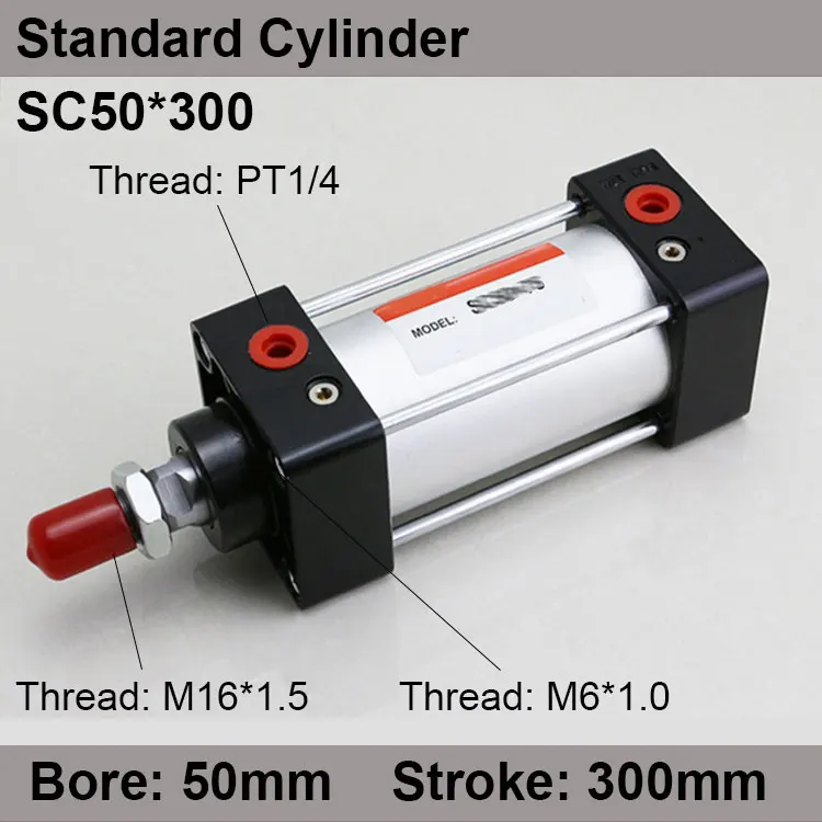 

SC50*300 SC Series Standard Air Cylinders Valve 50mm Bore 300mm Stroke SC50-300 Single Rod Double Acting Pneumatic Cylinder