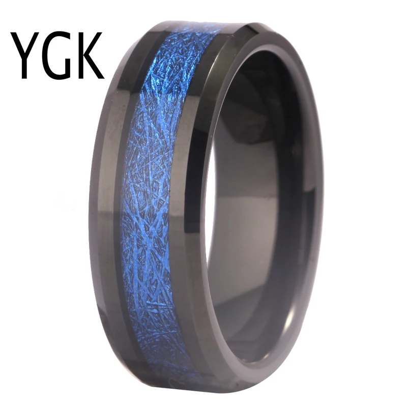 Men Rings Trendy Fashion Jewelry Gifts Black Tungsten Blue Meteorite Wedding Band Ring For Women Luxury Engagement Party Ring