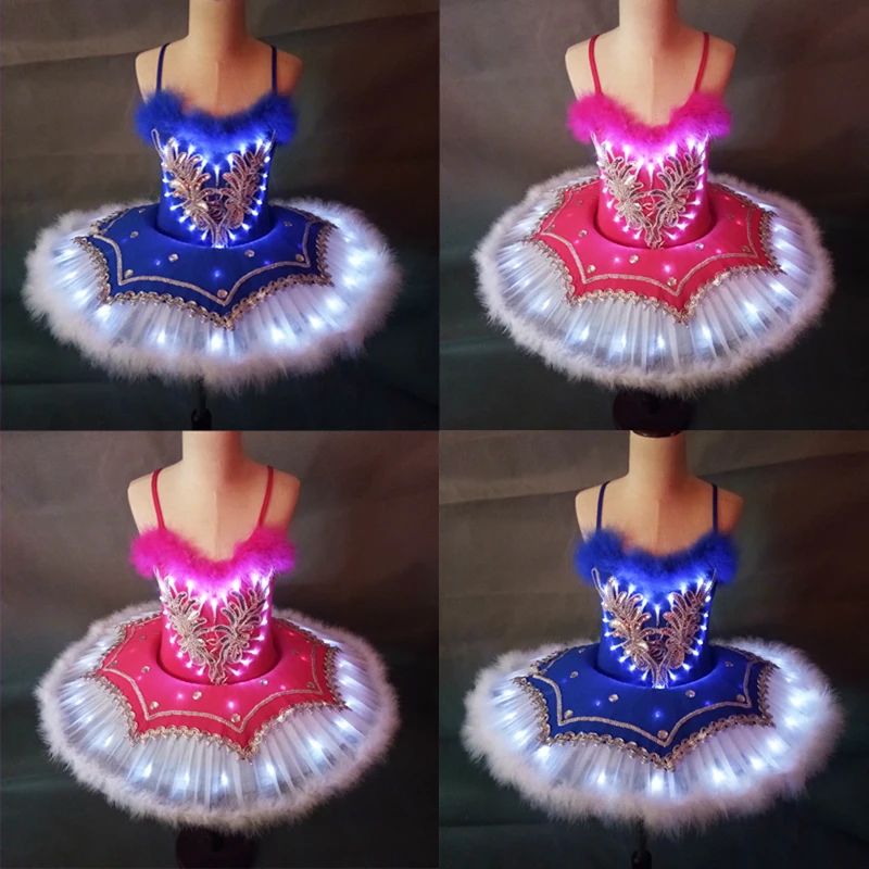 

Children Platter Tutu LED Ballet Costumes Feather Swan Lake Girls Dancing luminous Princess Dress Kids Ballerina Party Costume