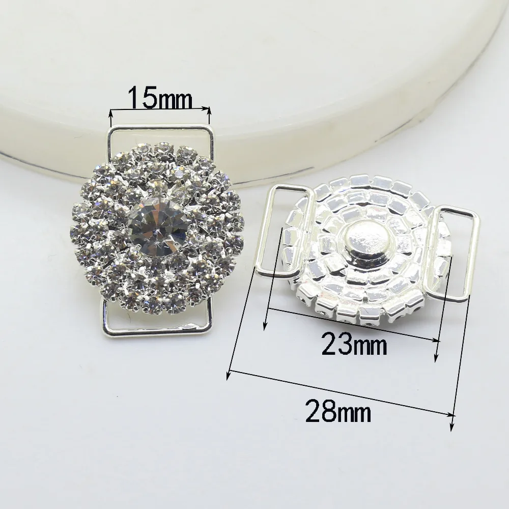 10pcs 28*23mm Rhinestone Buckles Diamond Button Rhinestone Bikine Connectorsl Buckle Invitation Ribbon Slider Wedding Decoration