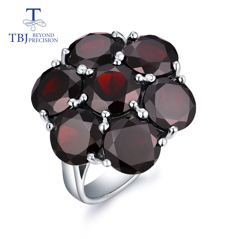 

TBJ,natural gemstone black garnet flower style rings 925 sterling silver fine jewelry for woman anniversary & birthday nice gift