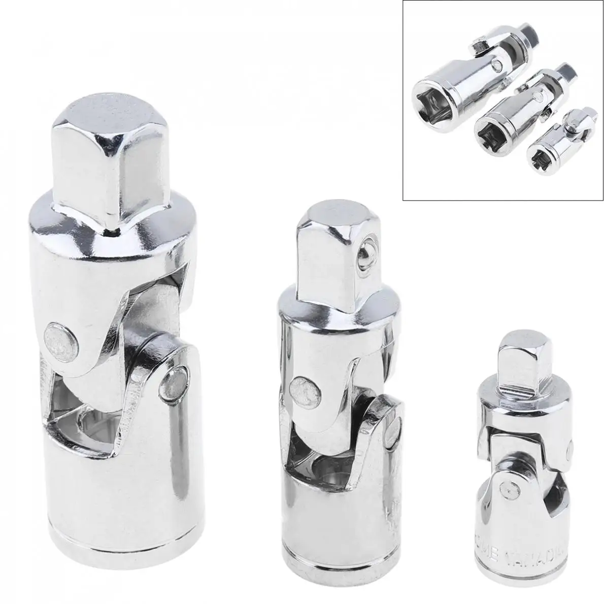 

3pcs/lot Silver Universal Joint Socket Adaptor Bendy Knuckles Set 1/2in 1/4in 3/8in