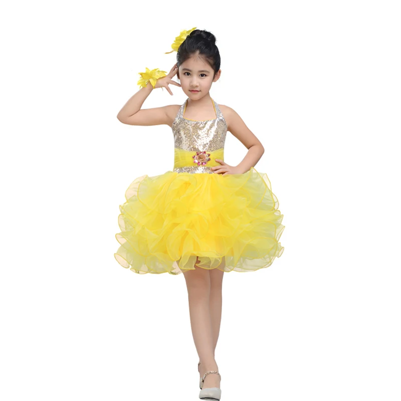 Children Jazz Dance Girl Stage Costumes sequins Cute Tutu performance clothing net yarn skirt Hip Hop Stage Dancing Suits