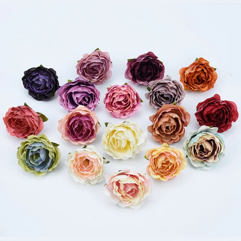 

10pcs High Quality Silk Retro Roses Head Vases for Home Decor Fake Floristics Artificial Flowers Wedding Wall Diy Gifts Bride