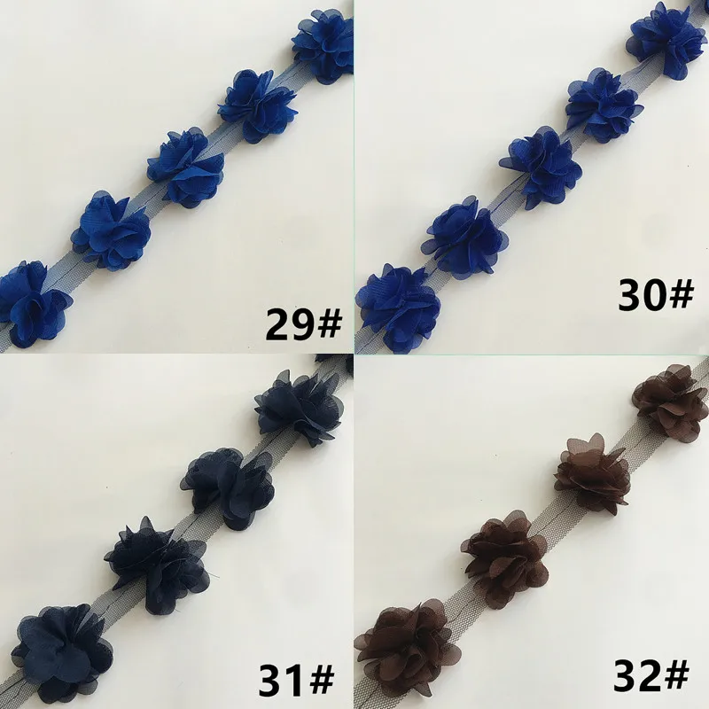 10 Yard 33 Farben 3D Chiffonblumen DIY 5cm Breite Spitzenborte 24 Blumen Spitzenband Dekoration Kleidungszubehör XF08 – Detail 11