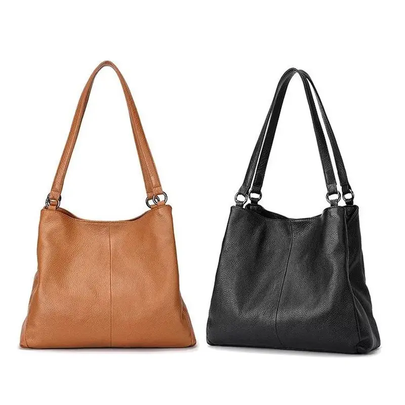 Women Leather Handbags 2018 New Casual Tote Purses Famous Brand Designer Soft Genuine Leather Brown/Black Ladies Shoulder Bags