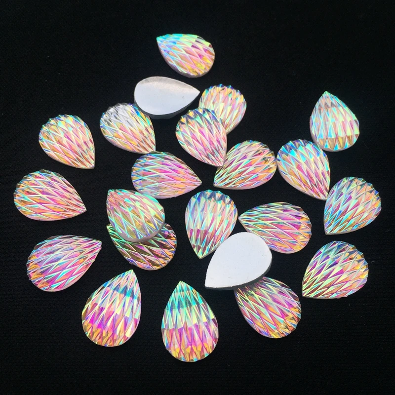 60pcs 10*14mm Water Drop Shiny Rhinestone Flatback Phoenix down Cabochon Art Supply DIY Scrapbooking Phone/Wedding -B09