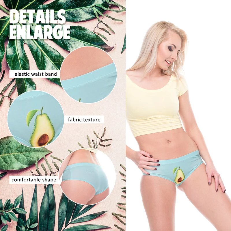 DeanFire-ropa interior de aguacate y menta para mujer, bragas Kawaii con estampado divertido, lencería Sexy, Tanga