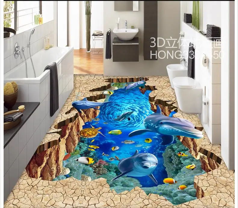 

3d flooring Sea World Art 3D dimensional painting bathroom floor outdoor street painting 3d floor painting wallpaper