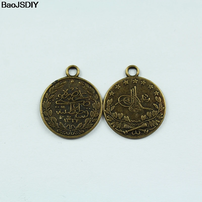 (JM943) Wholesale 22mm Antique Bronze/Champagne Gold /Antique Silver /Silver color Coin Alloy Flat Charms Pendants 10 pieces