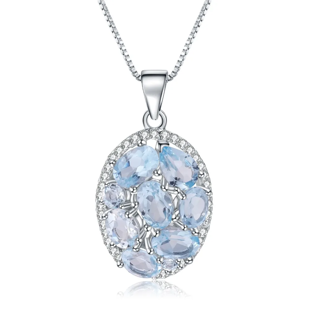GEM\'S BALLET 3.90Ct Natural Sky Blue Topaz Gemstone Elegant Pendant Necklace for Women Fine Jewelry 925 Sterling Silver Collier