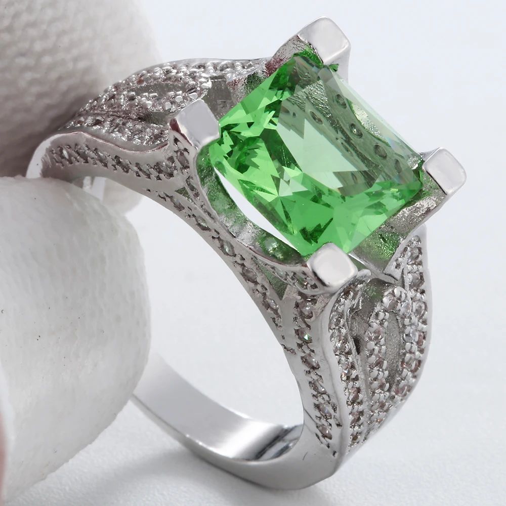 2017 new lady retro jewelry fashion luxury elegant high quality silver plated silver lace jewelry ring green square mosaic  ring