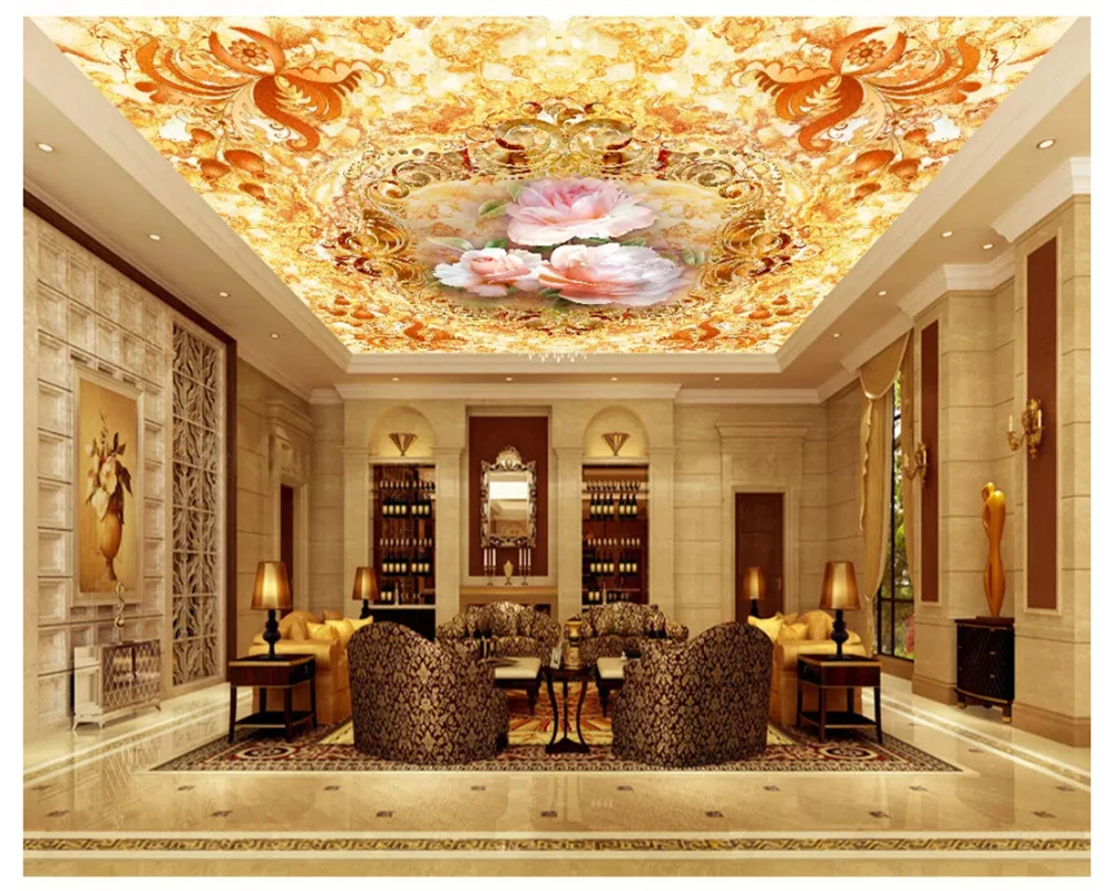 beibehang Custom fashion personality classic interior wallpaper romantic flower marble wallpaper ceiling background papier peint