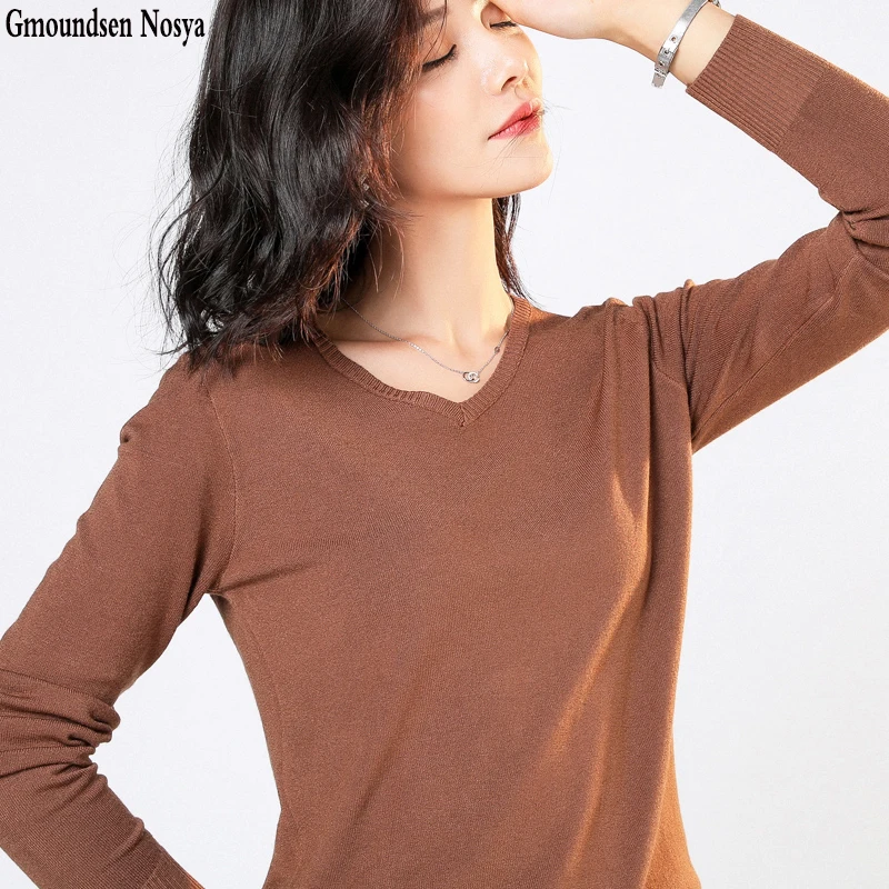 2020 Autumn And Winter new sweater women V-neck pullover women fashion Cashmere sweater Solid color  Plus big knitted sweater