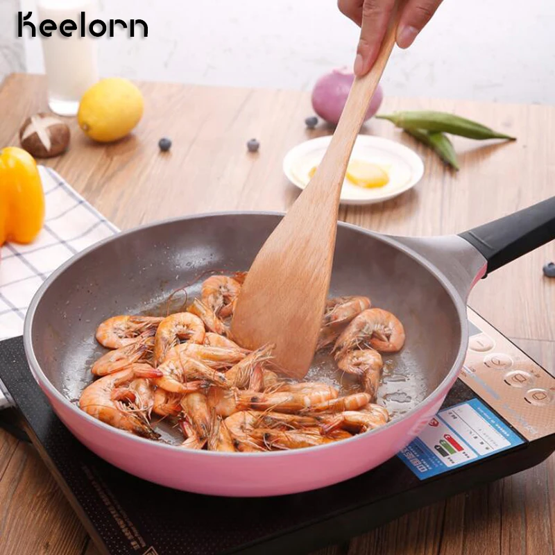 

Keelorn 28cm Pink Frying Pan Fry Pan Without Pot Cover Casting Pot Non-stick Pan Pot fried Steak Induction Cooker General