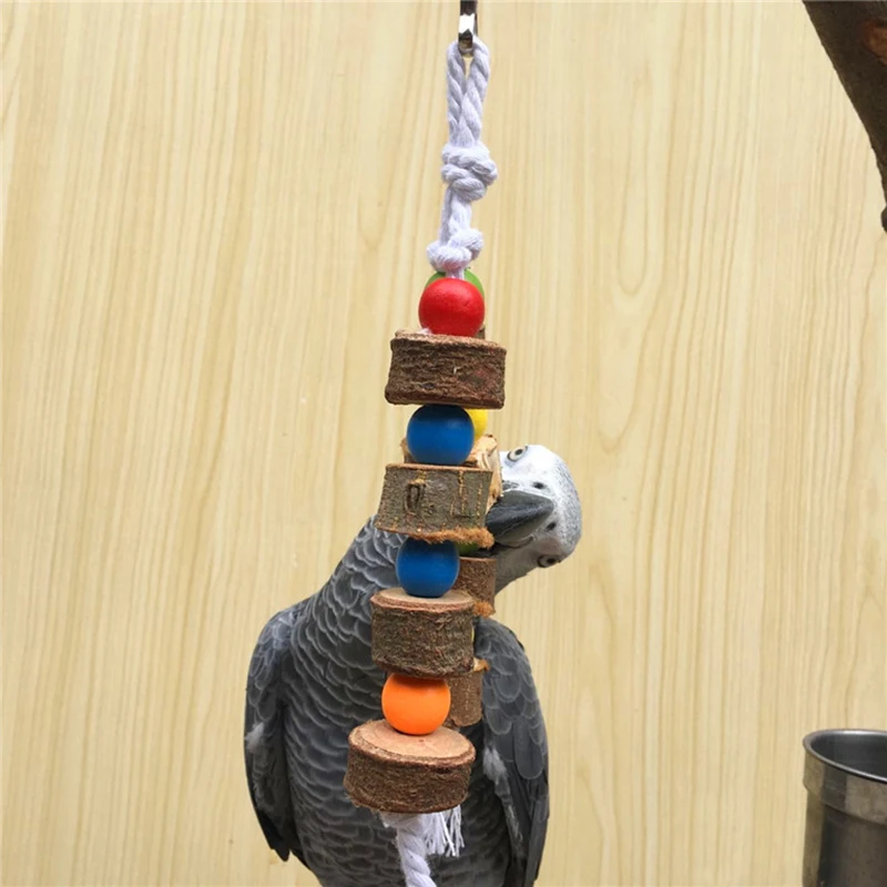 JX-LCLYL 50*240mm Parrot Pet Bird Swing Chew Bite Toy Wooden Bell Cage Toys For Cockatiel Parakeet